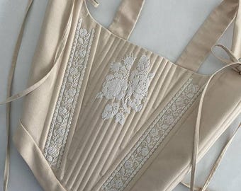 Embroidered Floral Corset Top, Linen Corset Bodice, Elegant Bridal Overbust