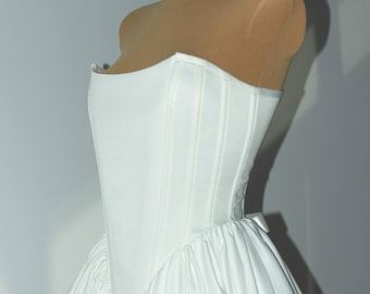 Corset Wedding Dress - Super Full Skirt with 9 Meters of Satin, White, Ivory, Custom Bridal Gown, Handmade Romantic Wedding Dress