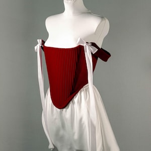 Red Velvet Corset with Satin Skirt, Romantic Two-Piece Festival Outfit image 5