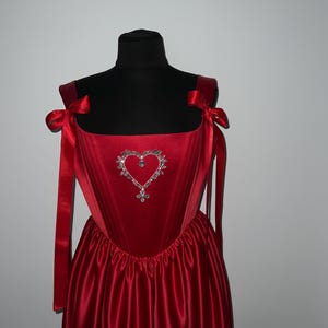 Rich Red Satin Corset Dress with Heart, Elegant Plus Size Evening Gown for Special Occasions image 7