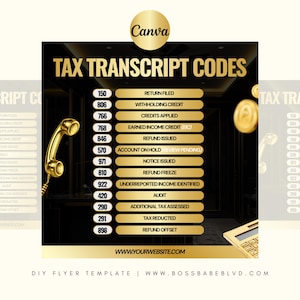 IRS Transcript Codes DIY Flyer Template for Tax Pro Marketing (Edit in Canva)