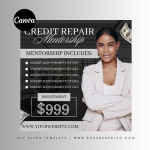 Folleto del programa de mentoría individual para especialistas en reparación de crédito, programa de mentoría, asesor financiero, servicios de consulta para la restauración del crédito