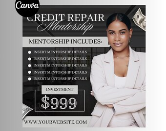 Credit Repair Mentorship Program Flyer Template (DIY Canva)