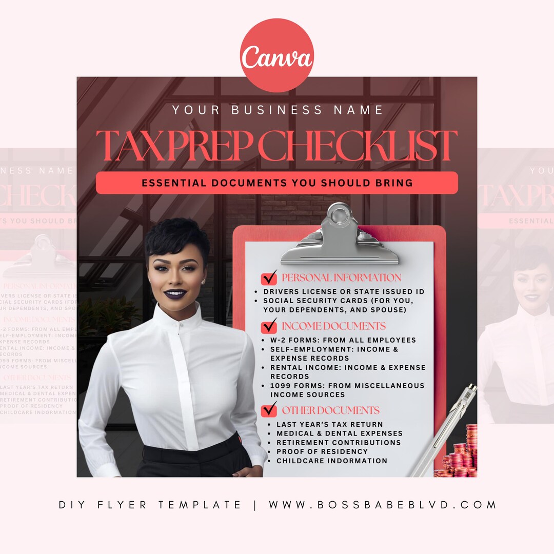 Tax Preparer Checklist Flyer, Canva Editable DIY Template - Etsy