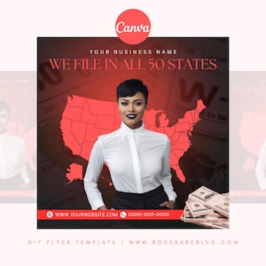We File in All 50 States DIY Canva Flyer Template, Tax Preparer Marketing (Digital Download)