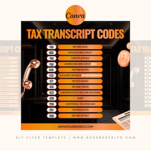 Modello di volantino fai da te per preparatori fiscali Canva: guida ai codici di trascrizione IRS