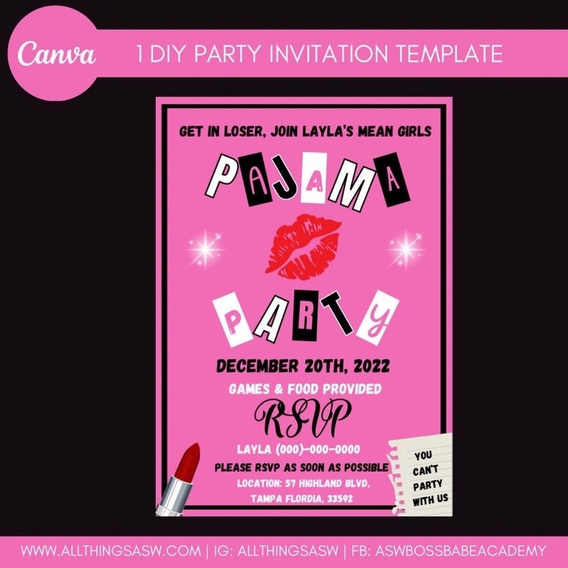 Mean Girls Party Invitation, Burn Book, Mean Girls Birthday Party, Mean ...