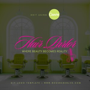 Editable Hair Stylist Logo Template | Beauty Salon Branding (Canva)