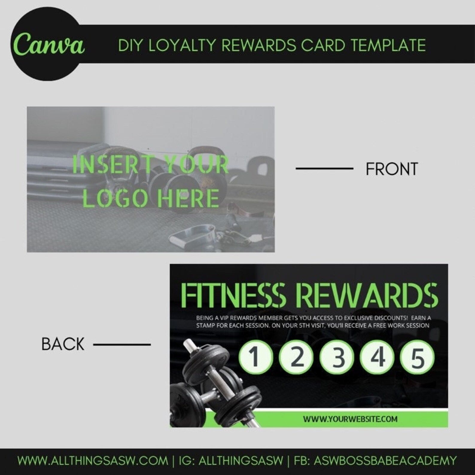 Editable Customer Punch Card, Rewards Card Design, DIY Printable