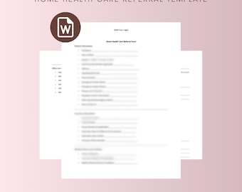 Home Health Care Referral Form Template, Personal Caregiver, In home Nursing Services, PDF, Business Document, Printable Form, Fillable PDF