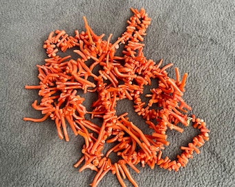 Natural red coral necklace with branches ranging from 0.1 to 4 cm