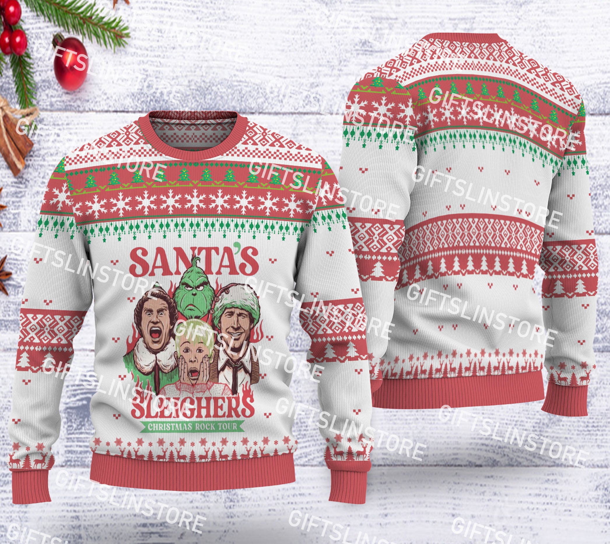 Discover SantaS Sleighers Christmas Rock Tour Ugly Sweater