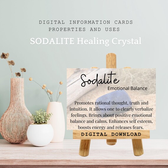 Sodalite Crystal Meaning Card, Metaphysical Stone Gifts, Crystal Properties, Healing Energy Uses, Rock Specimen Information Card Printable