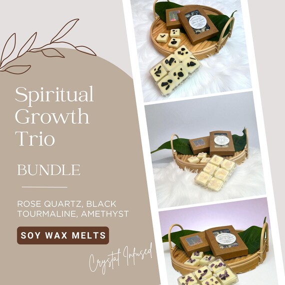 Crystal Infused Wax Melt Set: Citrine, Tourmaline, Amethyst - Spiritual Growth