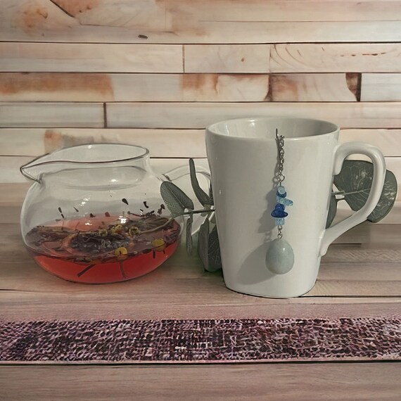 Amazonite Crystal Loose Leaf Tea Steeper for Calming Brews, Peace & Harmony Beaded Tea Cup Charm, Mindful Herbal Tea Rituals, Gemstone Gift