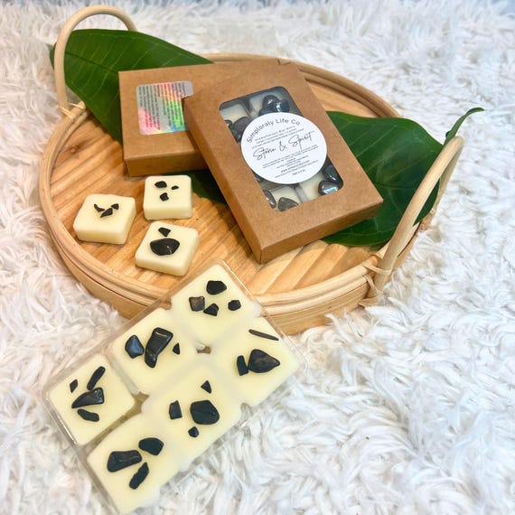 Black Tourmaline Crystal Wax Melts: Grounding Aromatherapy Soy Wax Cubes