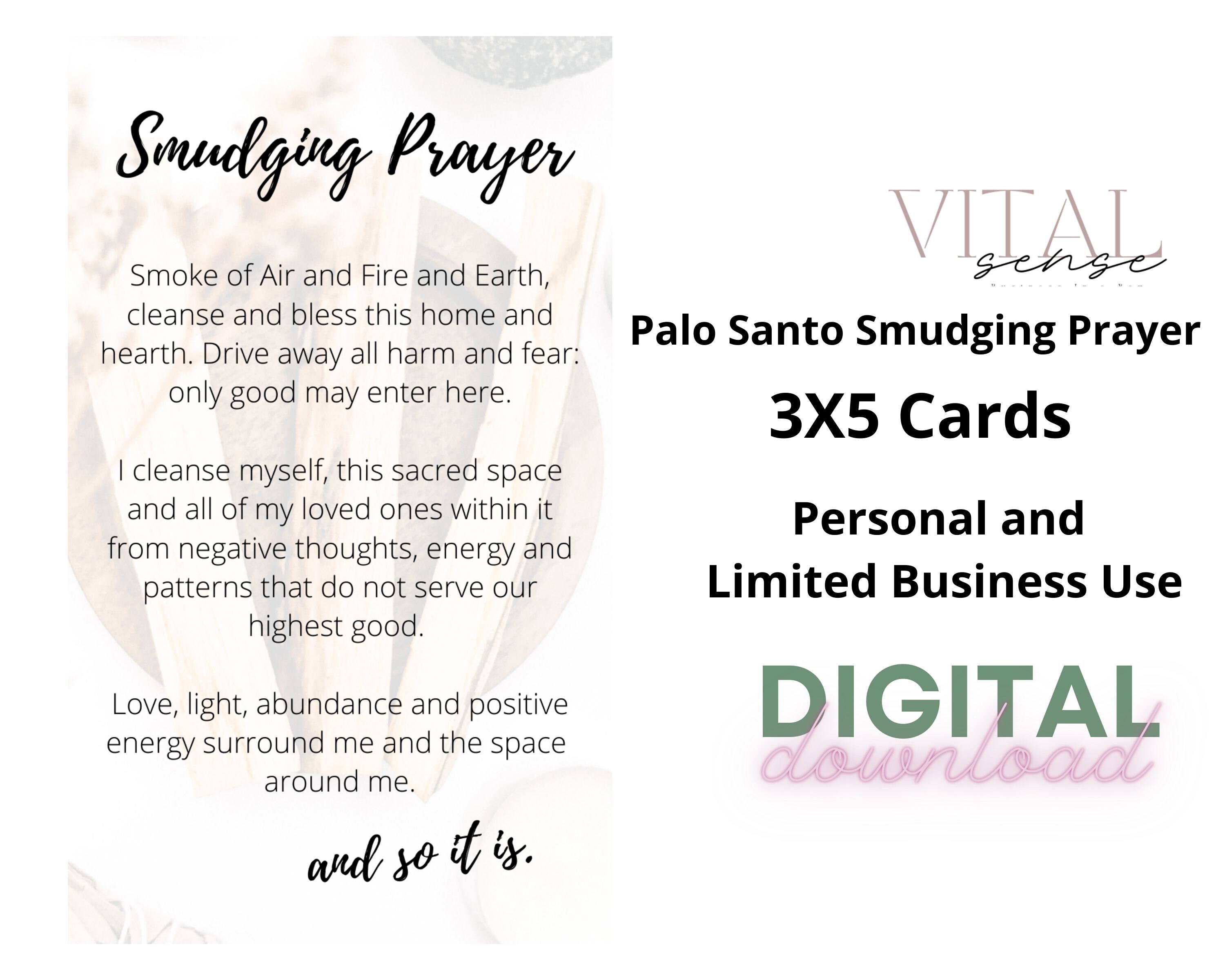 Palo Santo Smudging Printable Prayer Cards, Holy Wood Smudge Wand