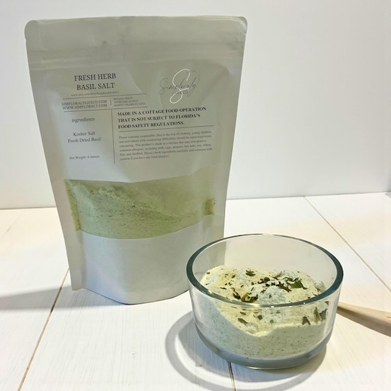 Basil Salt, Fresh Gourmet Herb Blend, Finishing Salt for Cooking, Tomatoes & Pasta