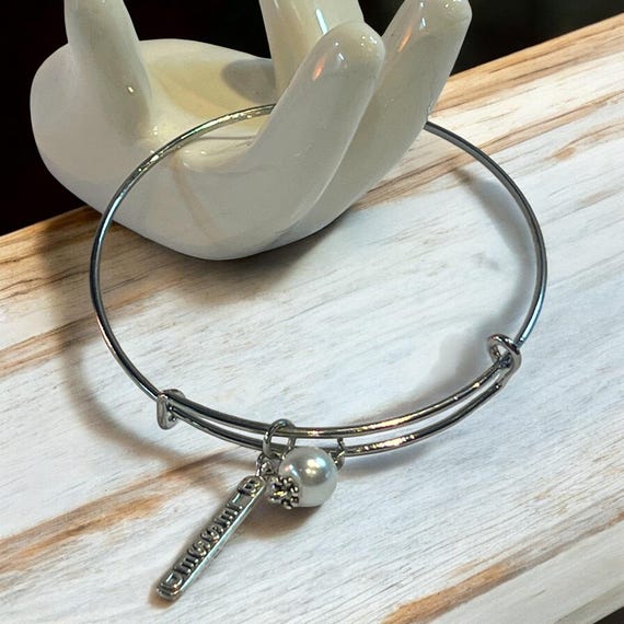 Blessed Silver Charm Bracelet: Faith Gift for Women, Adjustable Bangle