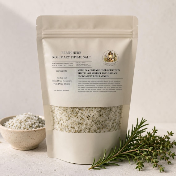 Rosemary Thyme Salt Gourmet Blend, Savory Cooking Seasoning, Finishing Salt for Meat and Veggies