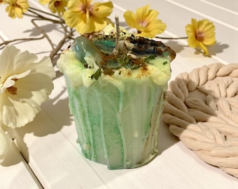 Green Aventurine Drip Candle with Herbs: Intentional Prosperity & Abundance Crystal