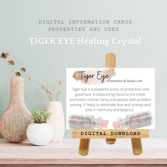 Tiger Eye Crystal Meaning Card, Metaphysical Stone Gifts, Crystal Properties, Healing Energy Uses, Rock Specimen Information Card Printable