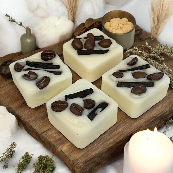 Herb Infused Soy Wax Melt Cubes, Coffee Bean and Vanilla Scented Tarts, Natural Soy Wax Melts, Aromatherapy Wax Cubes, Cozy Home Fragrance