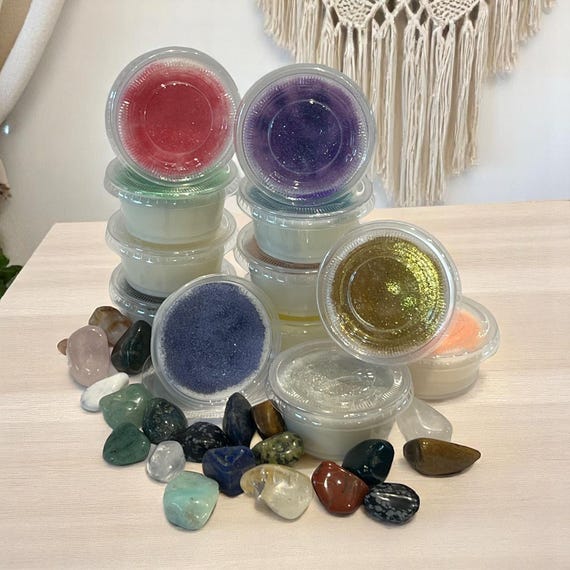 Hidden Crystal Wax Melt with Glitter Set of 4, Aromatherapy Soy Wax Melt with Healing Crystal, Gemstone Reveal Wax Melts for Self-Care