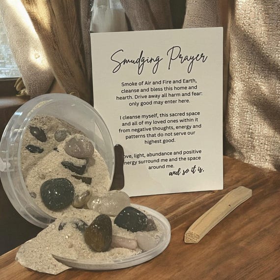 Crystal Gemstone Mining Bucket & Palo Santo Stick Gift Set, Gemstone Miner, Smudging Prayer Card, Mindfulness Gift Set, Spiritual Ritual
