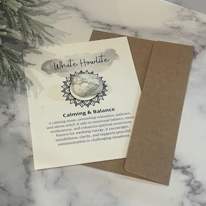 White Howlite Crystal Meaning Card With Tumbled Stone: Meditation Aid ...