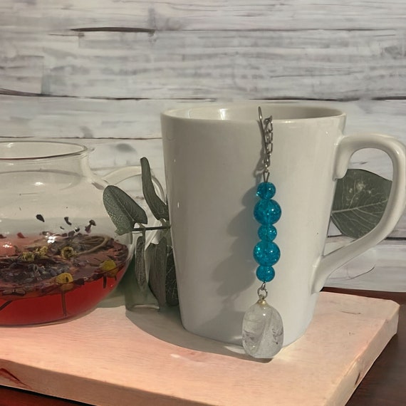 Clear Quartz Crystal Tea Steeper for Loose Leaf Tea Brews, Focus & Energy Tea Cup Diffuser Charm, Wellness Crystal Tea Infuser Gift Idea