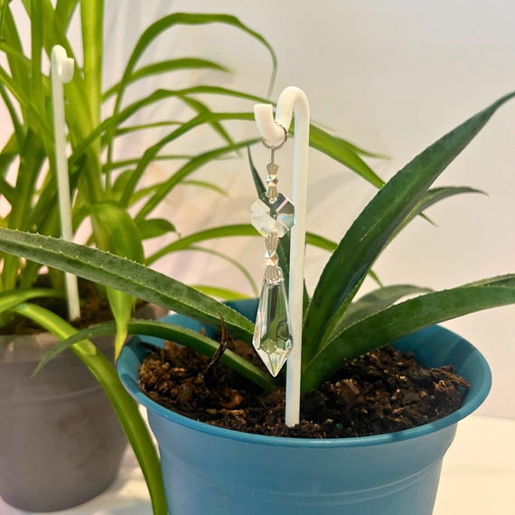 Clear Prism Crystal Point Plant Sitter: Shepards Hook Hanging Plant Charm Decor