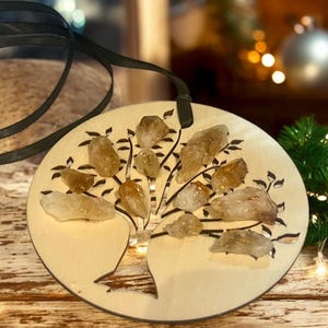 Citrine Tree of Life Ornament: Boho Crystal Car Charm, Prosperity Decor