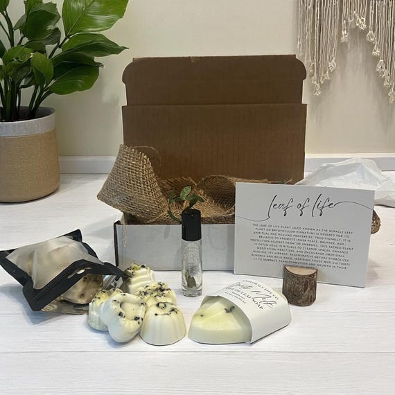 Leaf Of Life Gift Set with Crystal Soap, Herbal Oil Roller, Face Body Travel Soaps, Miracle Leaf Healing Gift Box, Skincare Self Care Set