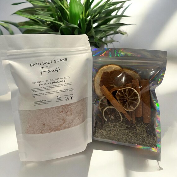 Focus Bath Salt Soak, Herbal and Botanical Bath Tea, Aromatherapy for Mental Clarity, Concentration, Relaxation Bath, Productivity Ritual