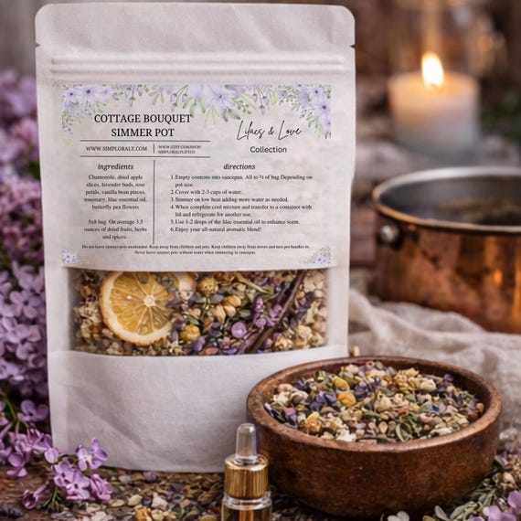 Lilacs and Love Cottage Bouquet Simmer Pot, Rose Lavender Stovetop Potpourri, Botanical Home Fragrance