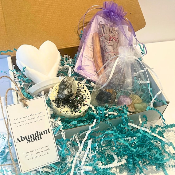 Mindful Home Ritual Gift Box, Crystal Candle & Smudge Kit for Women, Spiritual Cleansing Set