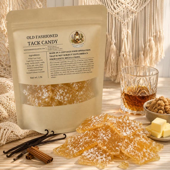 Butter Rum Old-Fashioned Hard Tack Candy 1lb, Nostalgic Rock Candy Treat, Vintage Suckers