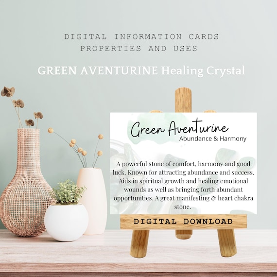 Green Aventurine Crystal Meaning Card, Metaphysical Stone Gifts, Crystal Properties, Healing Energy Uses, Rock Specimen Info Card Printable