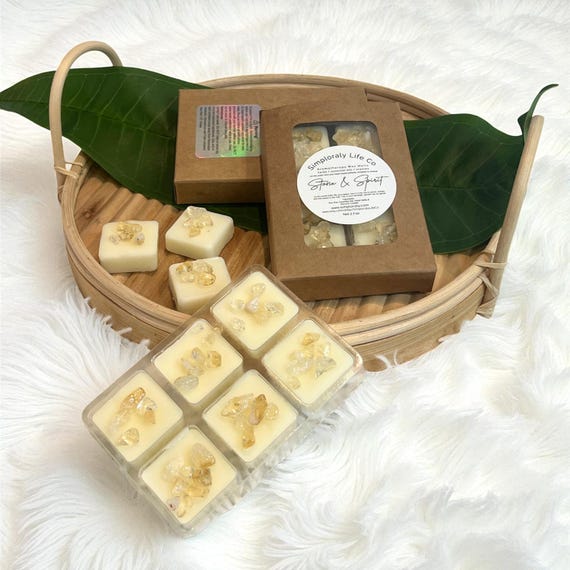Citrine Crystal Wax Melts with Essential Oils, Abundance and Confidence Soy Wax Cubes Gift