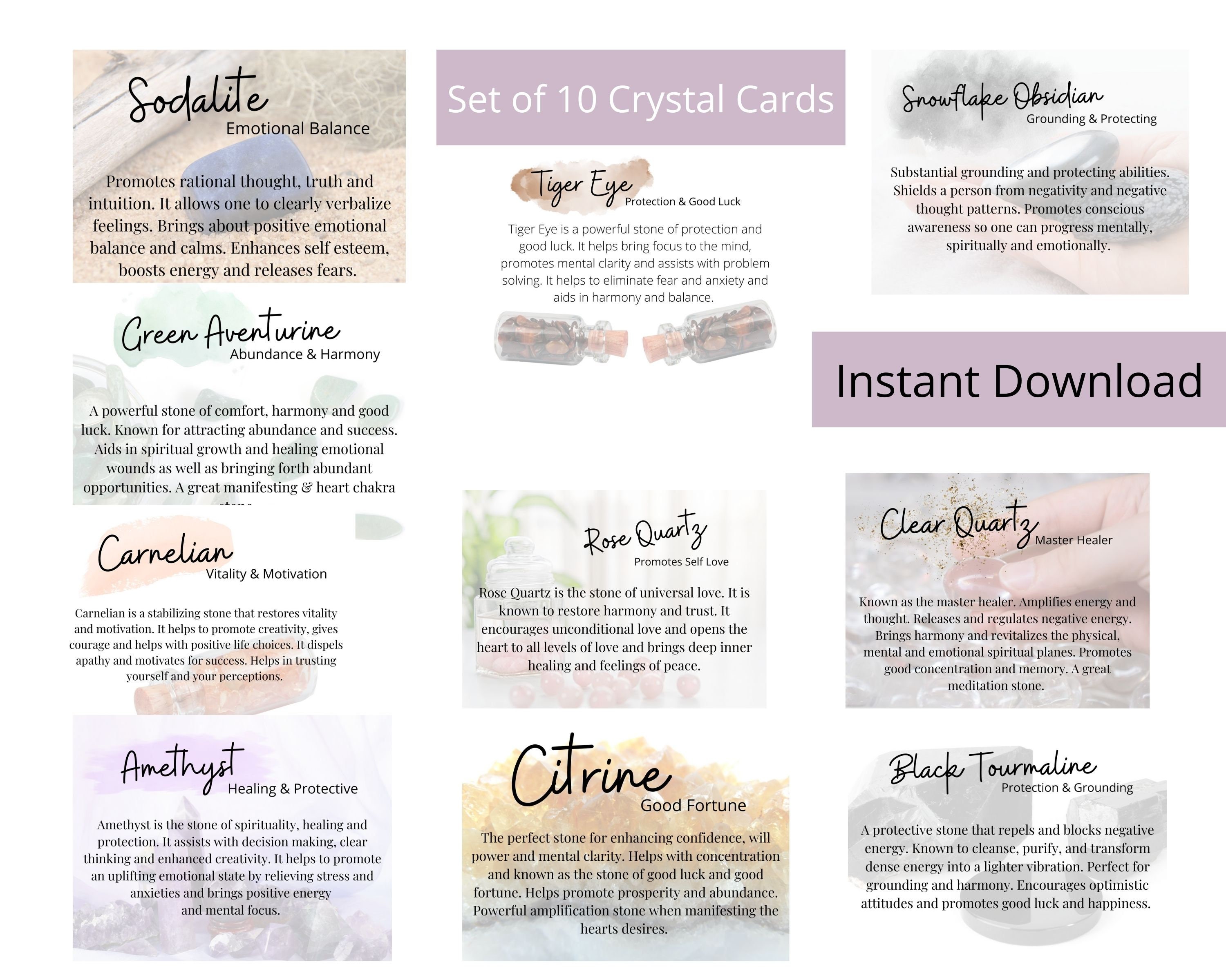 Set of 10 Crystal Cards Printable, Jewelry Card Business Branding ...