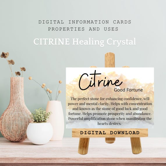 Citrine Crystal Meaning Card, Metaphysical Stone Gifts, Crystal Properties, Healing Energy Uses, Rock Specimen Information Card Printable