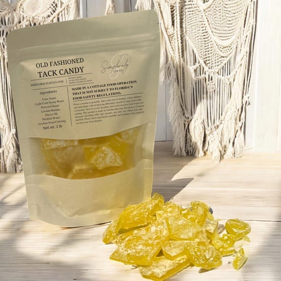 Yellow Old Fashioned Hard Tack Candy, Nostalgic Broken Glass Rock Candy, Handmade Gift Bag