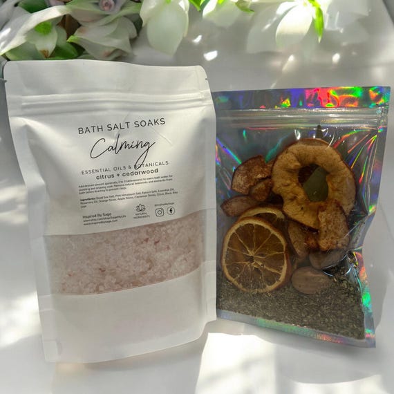 Calming Bath Salt Soak, Herbal and Botanical Bath Tea, Stress Relief Bath Crystals, Relaxing, Aromatherapy for Deep Calm and Serenity Ritual