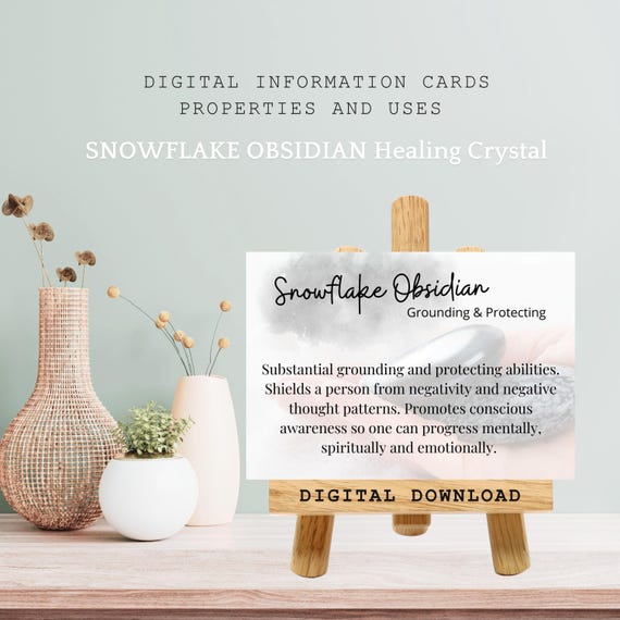 Snowflake Obsidian Crystal Meaning Card, Metaphysical Stone Gift, Crystal Properties, Healing Energy Uses, Rock Specimen Info Card Printable