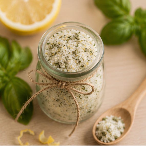 Lemon Basil Salt, Citrus Herb Seasoning, Chicken & Seafood Dry Rub, Vegetable Finishing Spice Mix