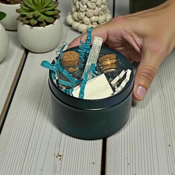 Micro Ritual Tin for Women, 30-Second Self Care Practice, Pocket Crystals & Herb Intention Kit