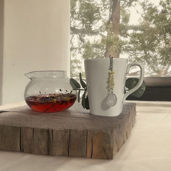 Citrine Crystal Loose Leaf Tea Steeper, Clear Quartz Extra Fine Mesh Tea Ball Infuser, Tea Strainer & Herb Diffuser, Herbal Spice Filter
