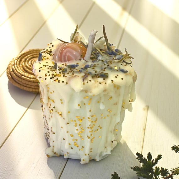 Carnelian Crystal Drip Candle with Intention Herbs & Glitter: Creativity Courage Motivation