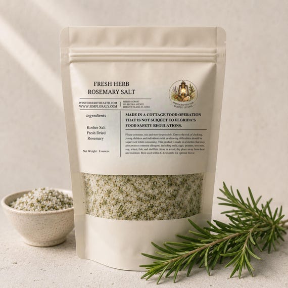 Rosemary Salt, Gourmet Herb Finishing Salt for Potatoes, Steak, Bread, Everyday Cooking